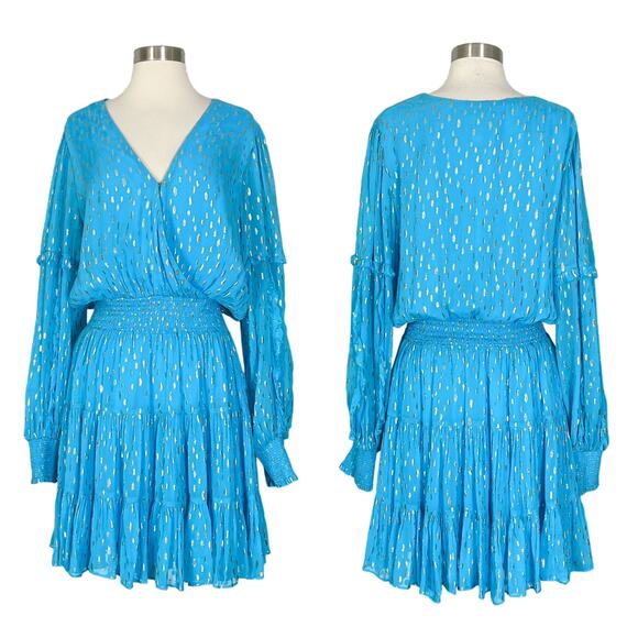 Lilly Pulitzer | Heline Turquoise Blue Gold Polka Dot Ruffle Plus Size Dress 16 - Picture 13 of 13